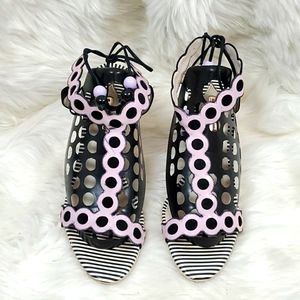 Sophia Webster Polka Dot Stripe Sandals Leather Purple Black women size 37